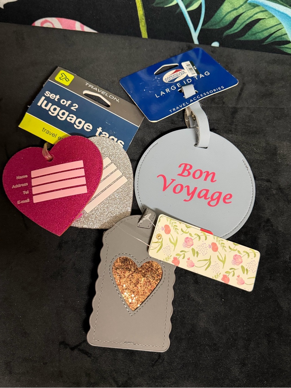 Multiple Luggage Tag Set with Pink & Glitter Accents